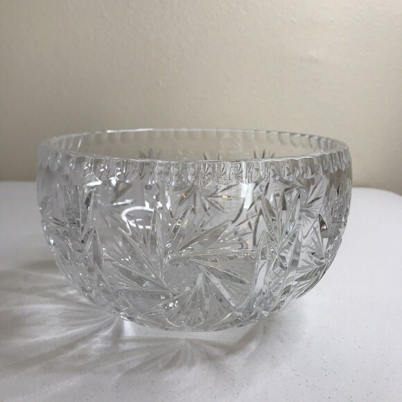 Vintage Brilliant Cut Crystal Centerpiece Serving Bowl Pinwheel Starburst Swirl - Picture 7 of 12